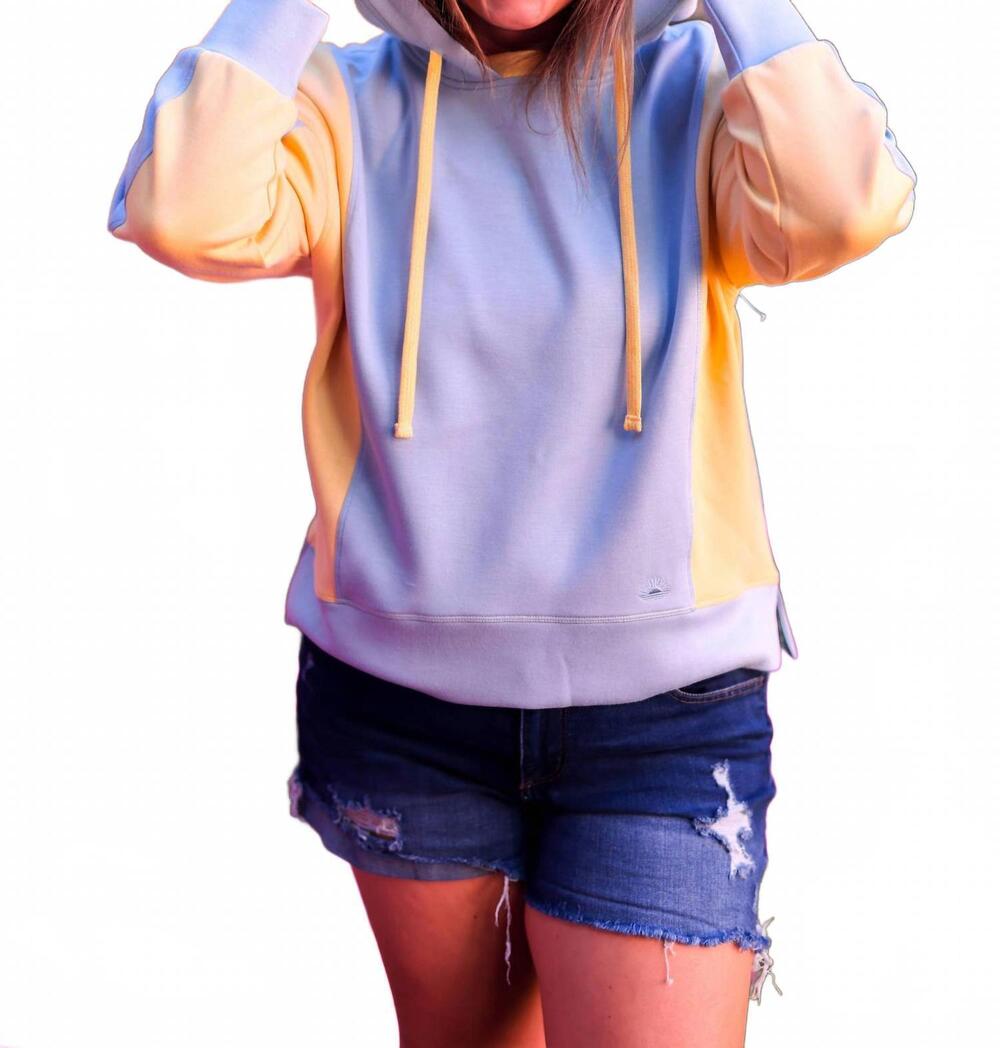 NEW JADELYNN BROOKE women's errands to run colorblock hoodie in sky blue/butter
